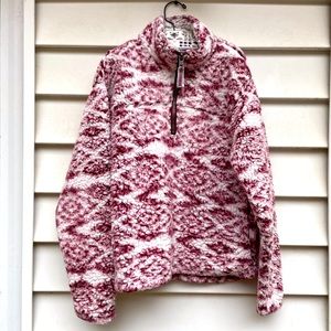 Cuddly Sherpa Pullover Sweatshirt Girls Sz L 14/16 White Purple Aztec Geometric